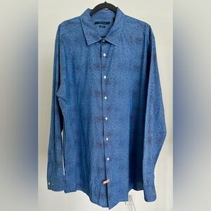 Perry Ellis button down casual dress shirt. Size 2X. Blue Pattern.
